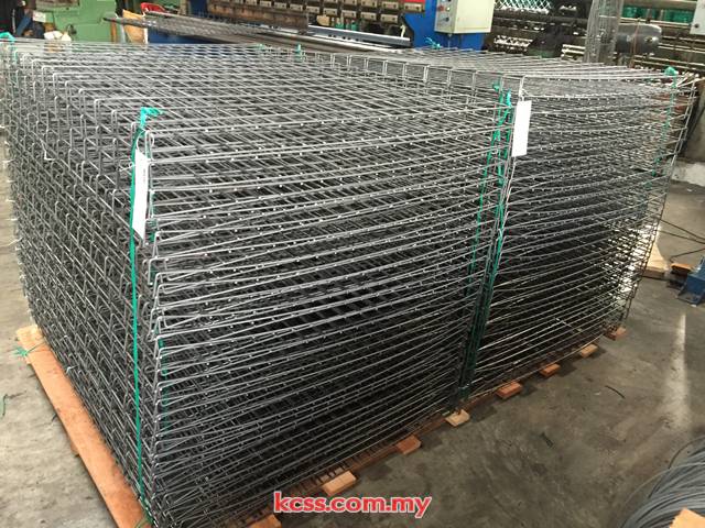 Stack of custom welded mesh panels on a pallet
